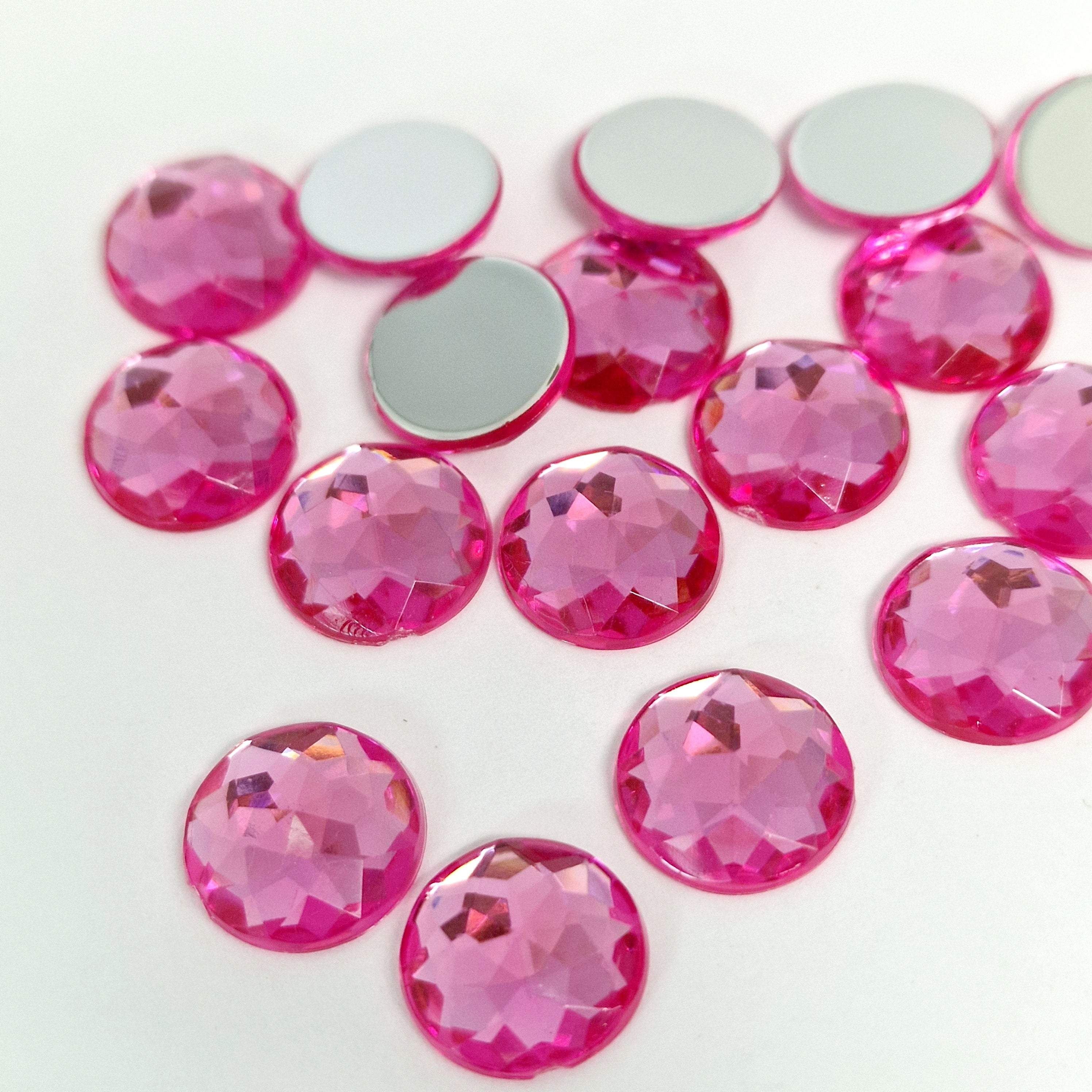 MajorCrafts 72pcs 12mm Rose Pink Star Facets Flat Back Round Acrylic Rhinestones A02