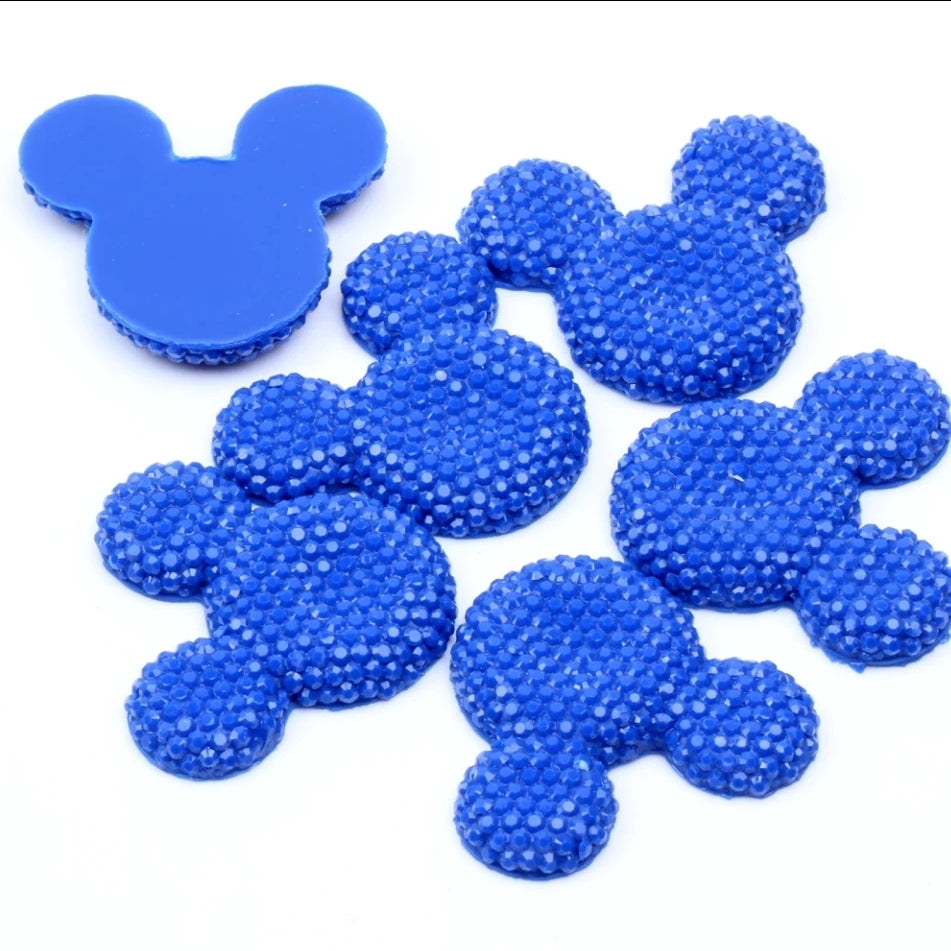 MajorCrafts 8pcs 30mm x 35mm Candy Royal Blue Flat Back Large Resin Mouse Head Glitter Rhinestones M37
