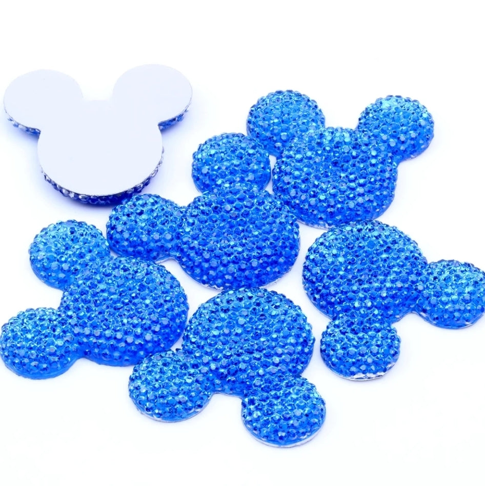 MajorCrafts 8pcs 30mm x 35mm Dark Blue Flat Back Large Resin Mouse Head Glitter Rhinestones M05