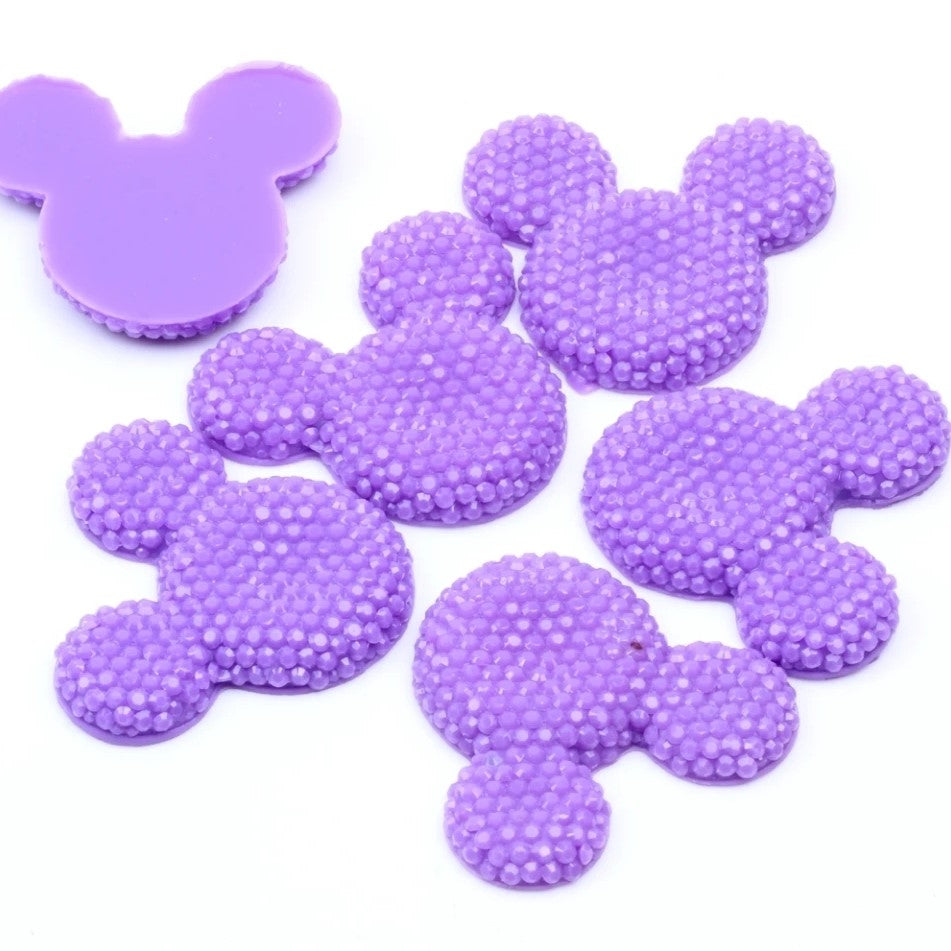 MajorCrafts 8pcs 30mm x 35mm Candy Purple Flat Back Large Resin Mouse Head Glitter Rhinestones M35