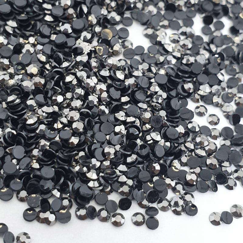 MajorCrafts Black Hematite Flat Back Round 14 Facets Resin Rhinestones C31