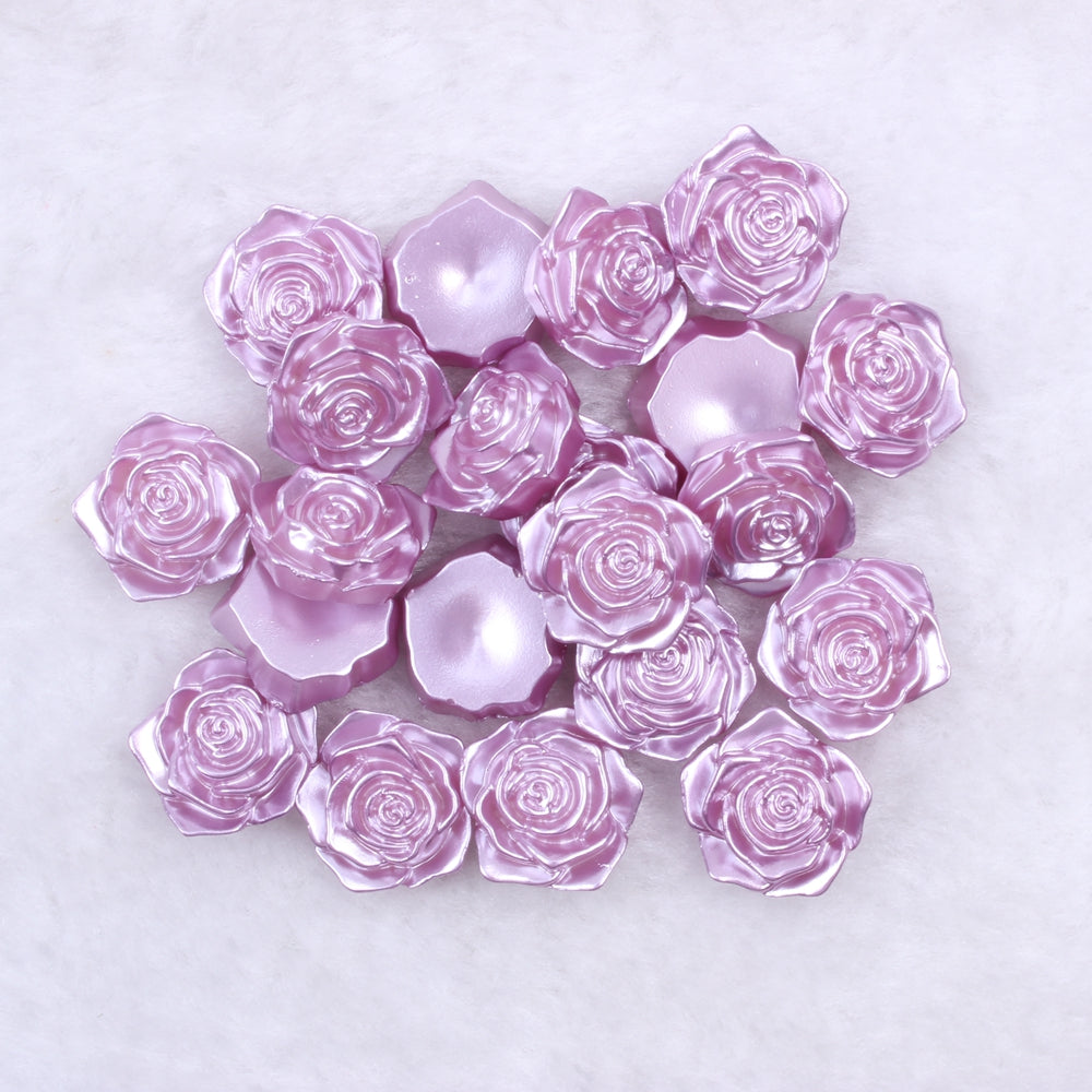 MajorCrafts 20pcs 18mm Light Purple Flat Back Rose Flower Resin Cabochon Pearls C31