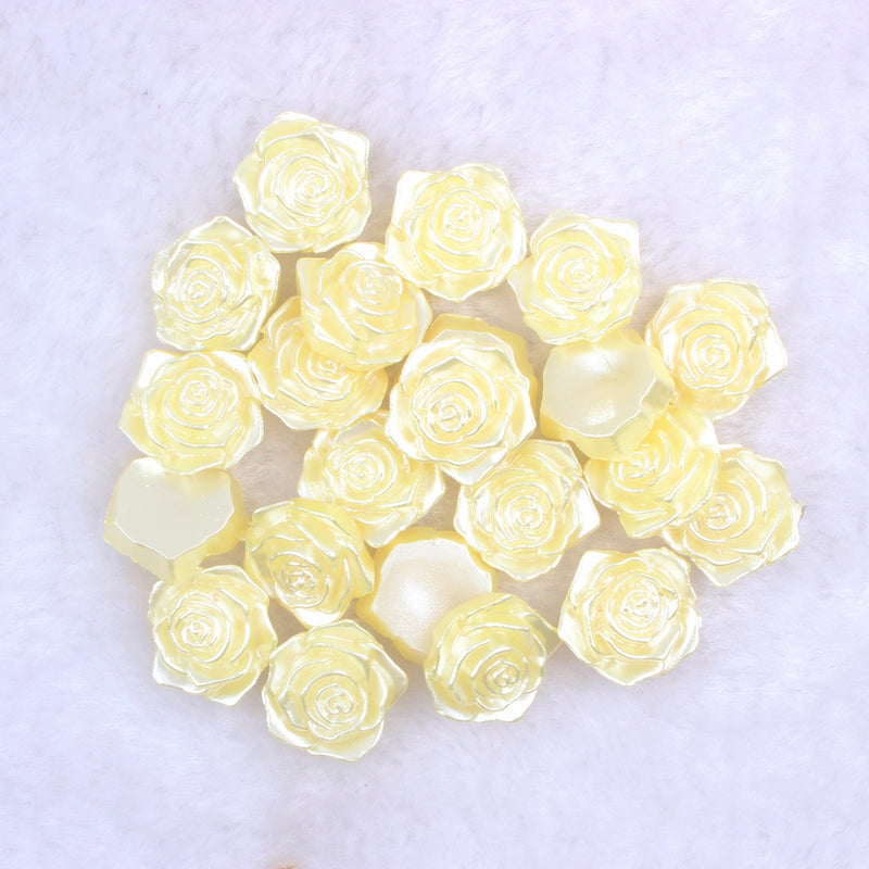 MajorCrafts 20pcs 18mm Light Yellow Flat Back Rose Flower Resin Cabochon Pearls C32