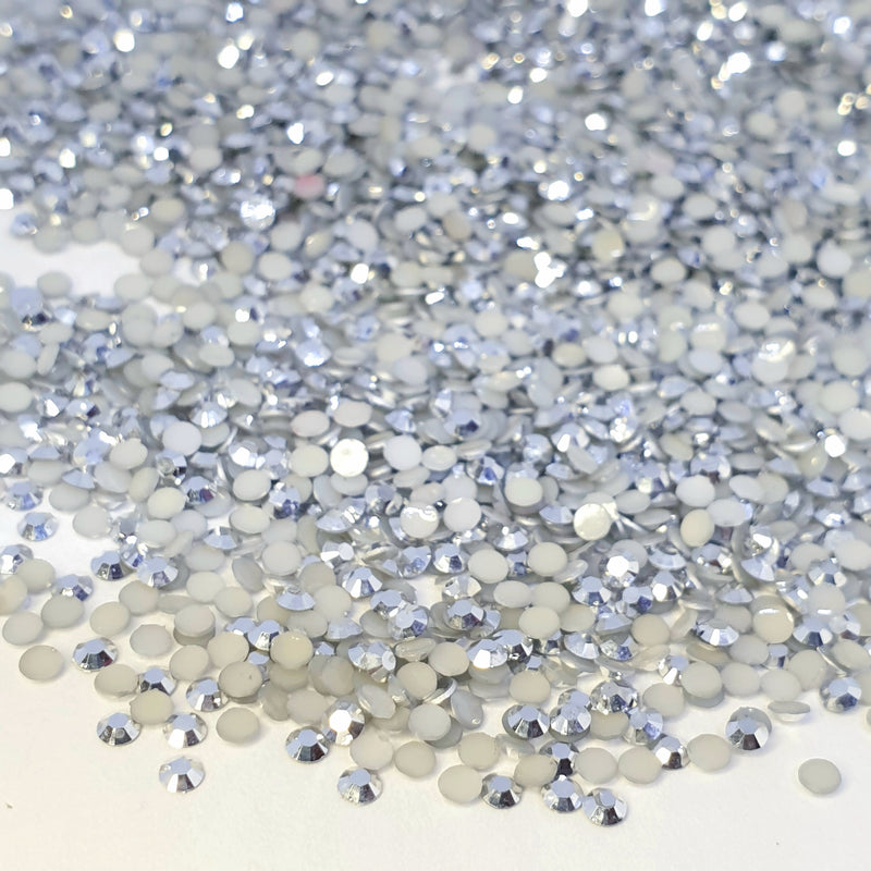 MajorCrafts Metallic Silver Flat Back Round 14 Facets Resin Rhinestones C32