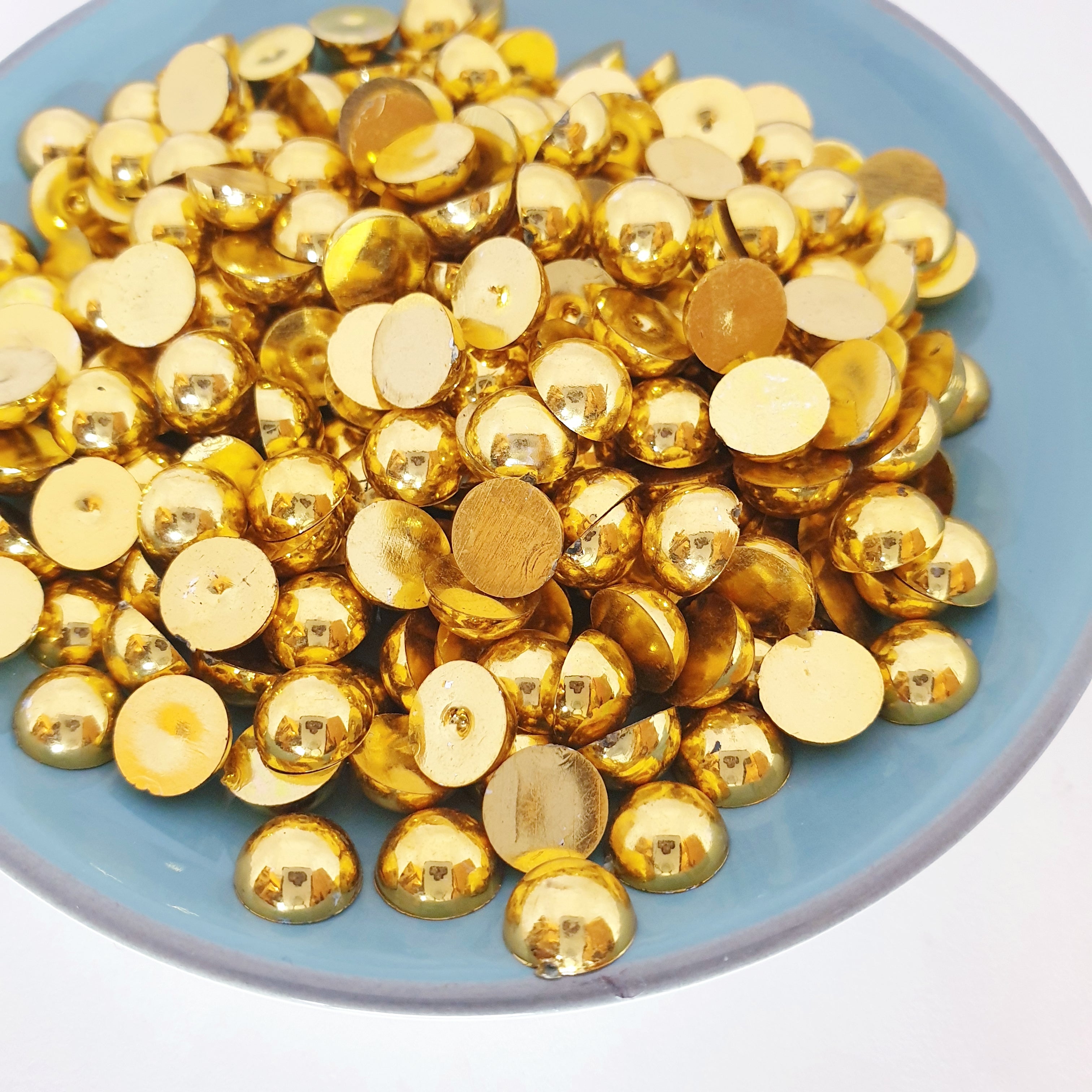 MajorCrafts Metallic Gold Flat Back Half Round Resin Pearls C36