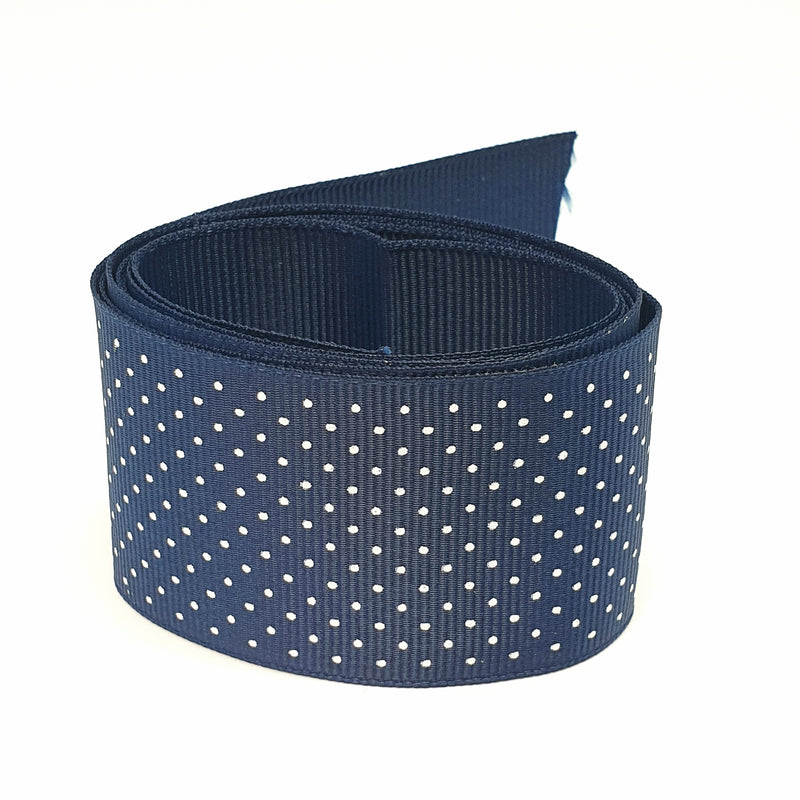 MajorCrafts 40mm 1metre Navy Blue Polka Dot Single Sided Grosgrain Fabric Ribbon R370