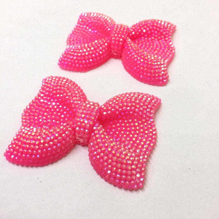 MajorCrafts 3pcs 54mm x 42mm Hot Pink AB Flat Back Large Chunky Resin Rhinestone Bows C03