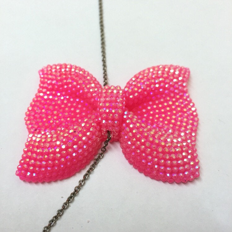 MajorCrafts 3pcs 54mm x 42mm Hot Pink AB Flat Back Large Chunky Resin Rhinestone Bows C03