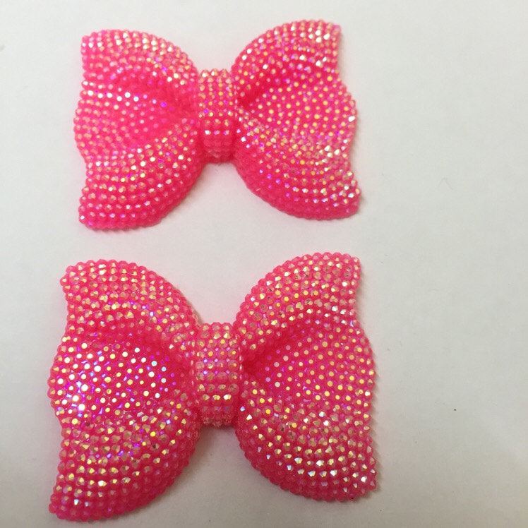 MajorCrafts 3pcs 54mm x 42mm Hot Pink AB Flat Back Large Chunky Resin Rhinestone Bows C03