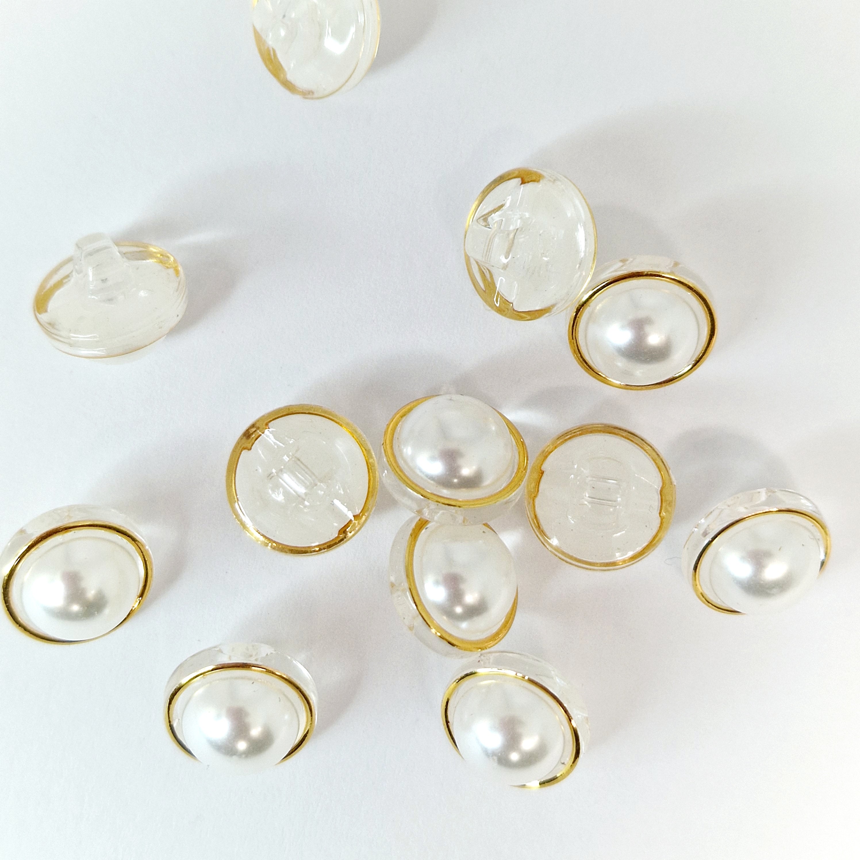 MajorCrafts 12pcs 12.5mm Ivory Pearl & Gold Trim Elegant Shank Acrylic Round Buttons B04