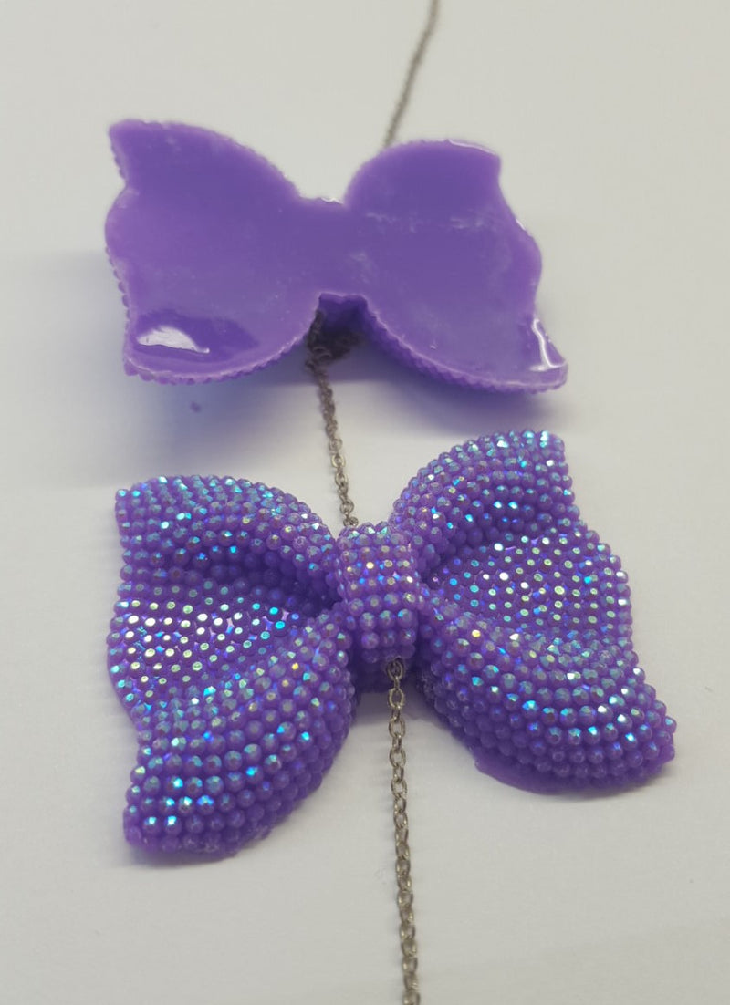 MajorCrafts 3pcs 54mm x 42mm Lilac Purple AB Flat Back Large Chunky Resin Rhinestone Bows C04