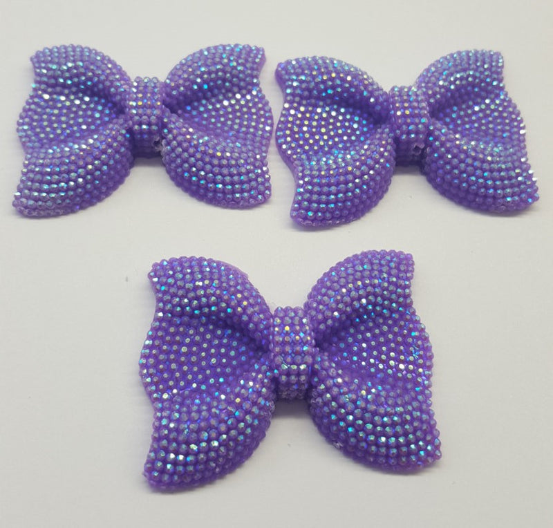 MajorCrafts 3pcs 54mm x 42mm Lilac Purple AB Flat Back Large Chunky Resin Rhinestone Bows C04