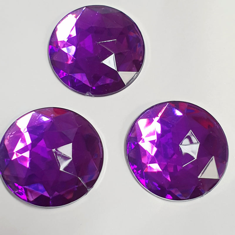 MajorCrafts 12pcs 30mm Royal Purple Star Facets Flat Back Large Round Acrylic Rhinestones A04