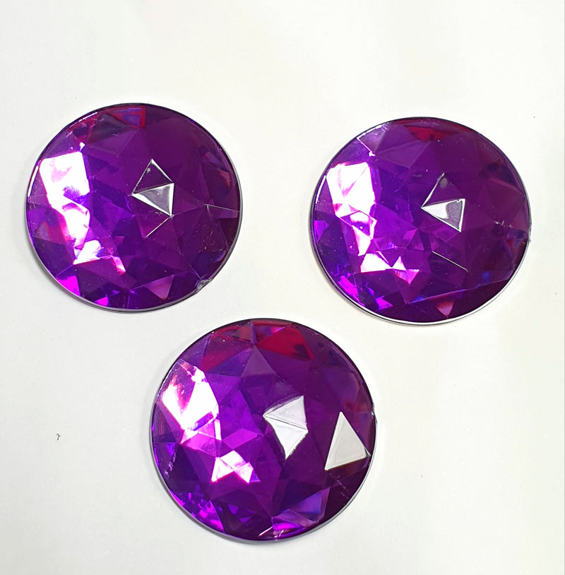 MajorCrafts 12pcs 30mm Royal Purple Star Facets Flat Back Large Round Acrylic Rhinestones A04