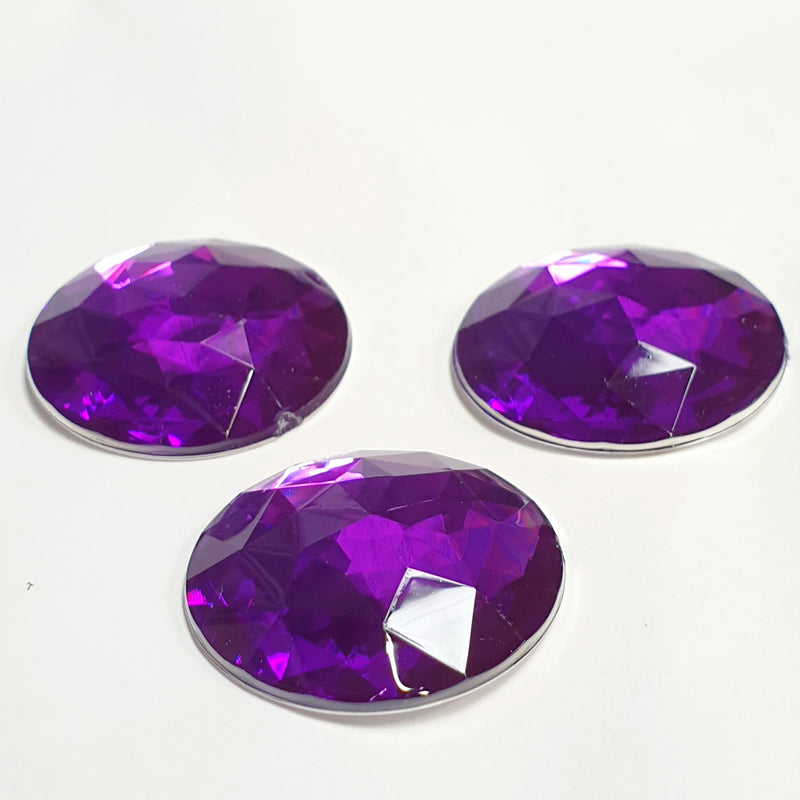 MajorCrafts 12pcs 30mm Royal Purple Star Facets Flat Back Large Round Acrylic Rhinestones A04