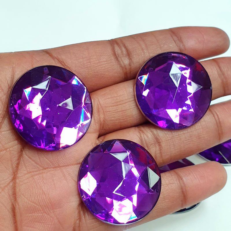 MajorCrafts 12pcs 30mm Royal Purple Star Facets Flat Back Large Round Acrylic Rhinestones A04