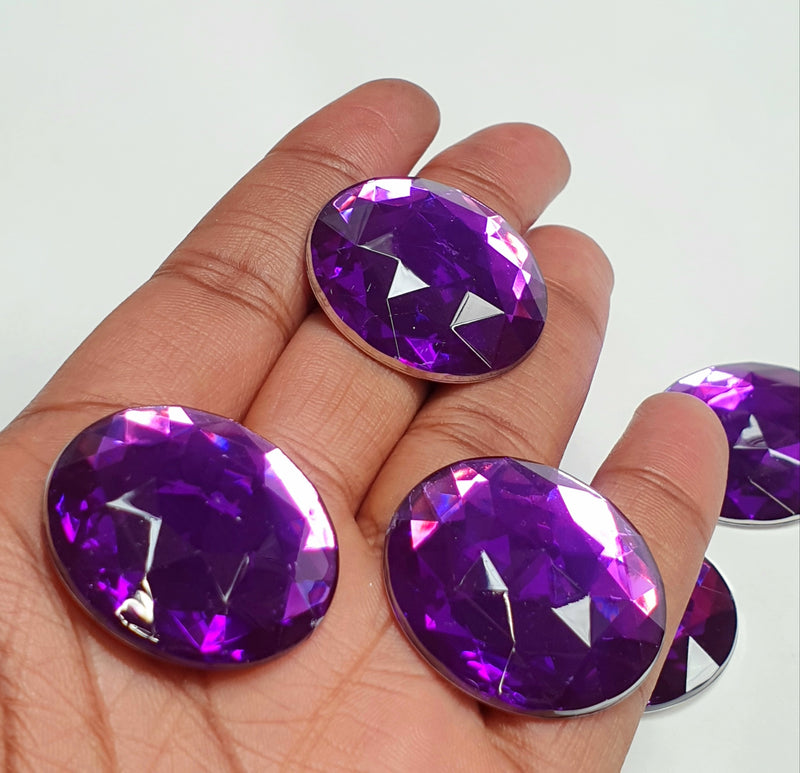 MajorCrafts 12pcs 30mm Royal Purple Star Facets Flat Back Large Round Acrylic Rhinestones A04