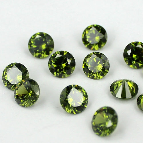 MajorCrafts 4pcs 12mm AAAAA (5A) Olive Green Round Point Back Cubic Zirconia Stones