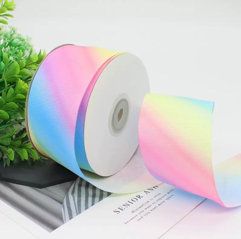 MajorCrafts 50mm Wide Gradient Unicorn Rainbow Single Sided Grosgrain Fabric Ribbon Roll