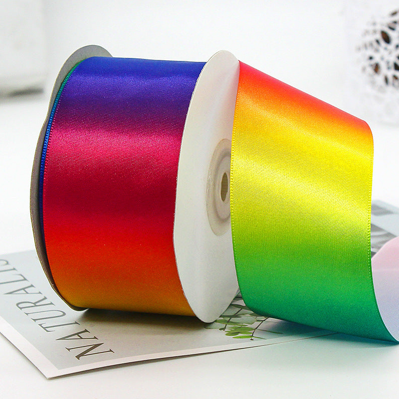 MajorCrafts 50mm 22metres Vivid Gradient Rainbow Satin Fabric Ribbon Roll