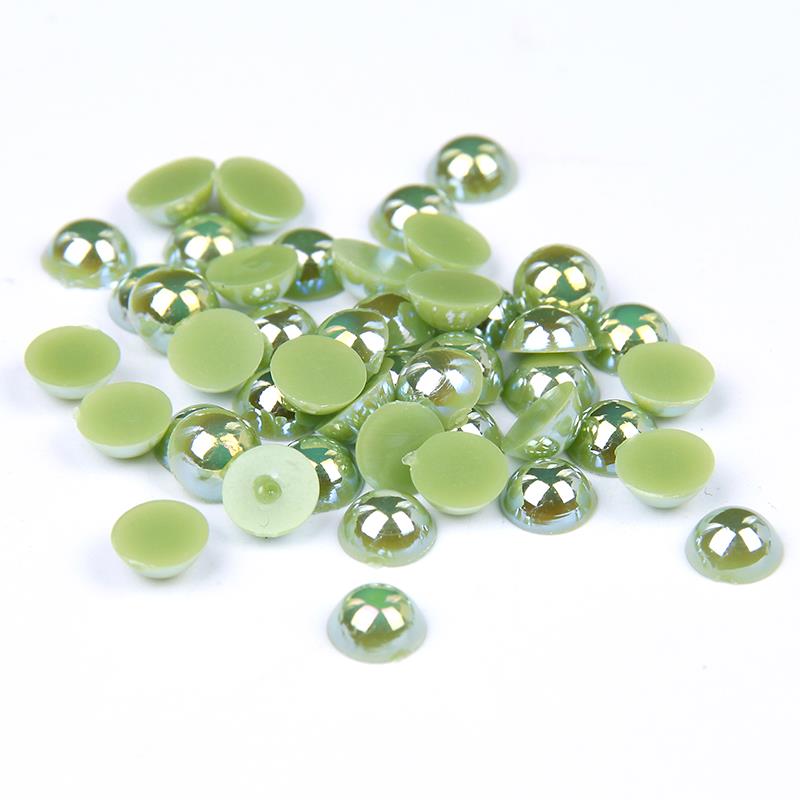 MajorCrafts Olive Green Flat Back Half Round Resin Pearls C53