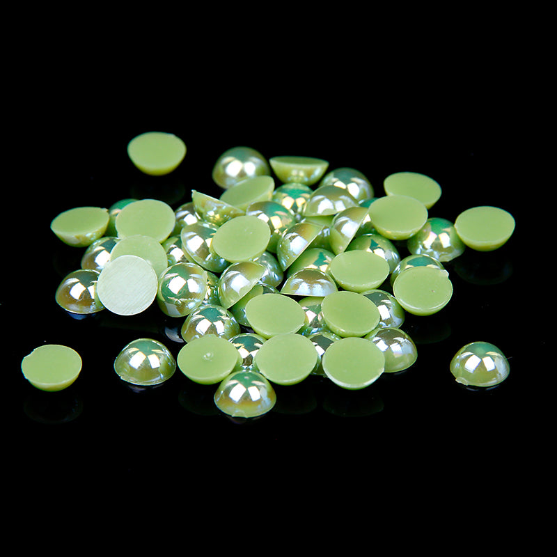 MajorCrafts Olive Green Flat Back Half Round Resin Pearls C53