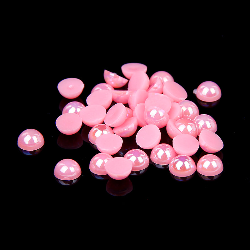 MajorCrafts Candy Pink AB Flat Back Half Round Resin Pearls C55