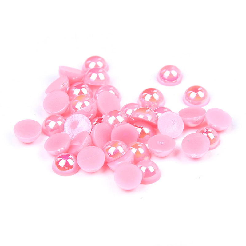 MajorCrafts Candy Pink AB Flat Back Half Round Resin Pearls C55