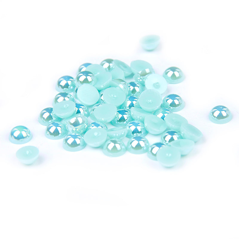 MajorCrafts Turquoise Blue AB Flat Back Half Round Resin Pearls C57