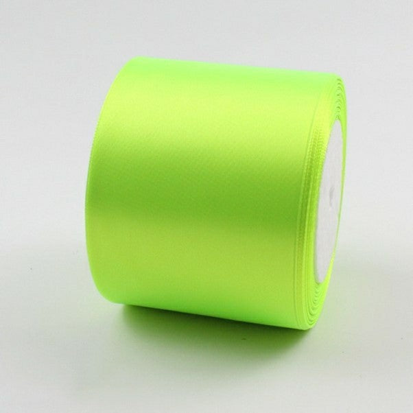 MajorCrafts 75mm 22metres Neon Green Single Sided Satin Fabric Ribbon Roll R57