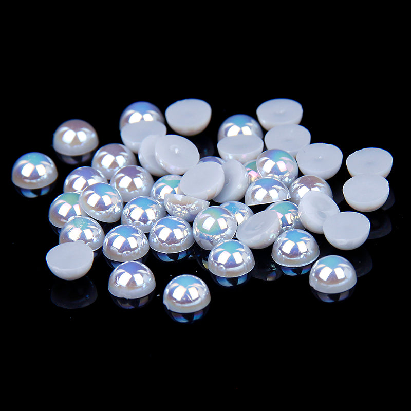 MajorCrafts Light Grey AB Flat Back Half Round Resin Pearls C58