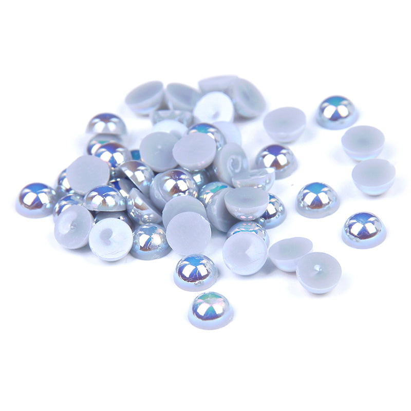 MajorCrafts Light Grey AB Flat Back Half Round Resin Pearls C58