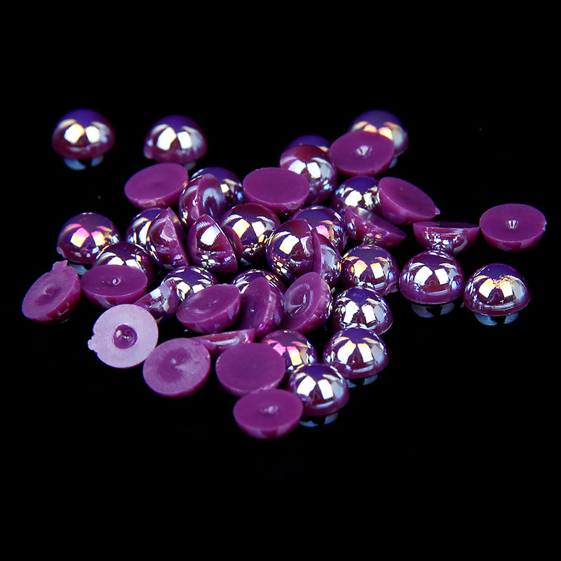 MajorCrafts Dark Purple AB Flat Back Half Round Resin Pearls C59