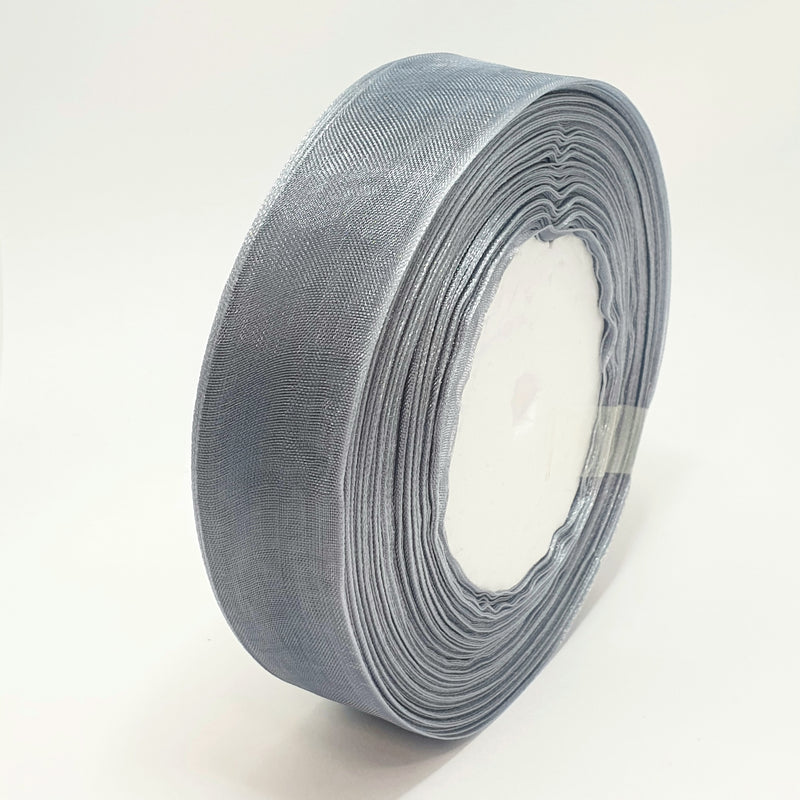 MajorCrafts 25mm 45metres Light Grey Silver Sheer Organza Fabric Ribbon Roll R59