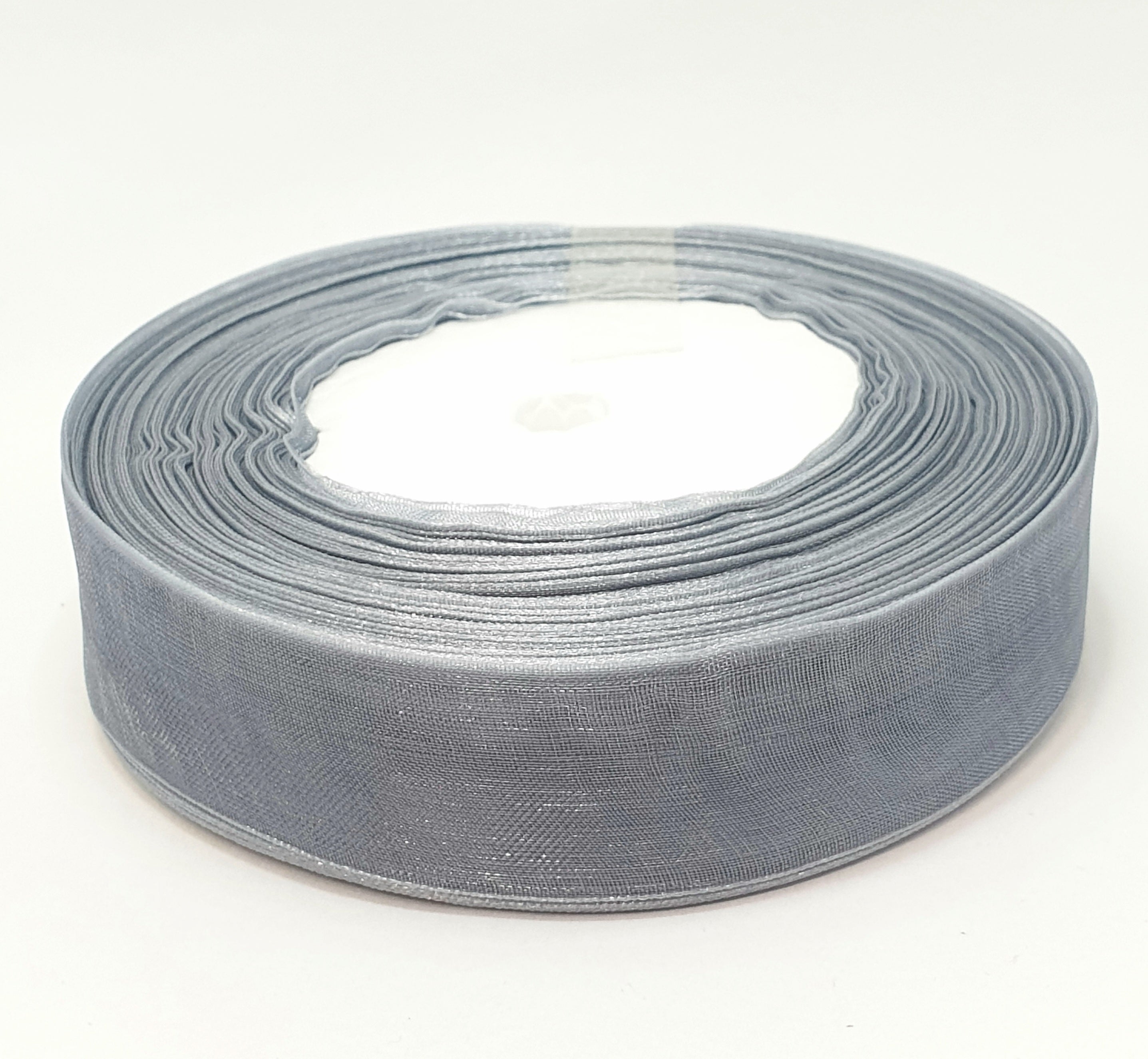 MajorCrafts 25mm 45metres Light Grey Silver Sheer Organza Fabric Ribbon Roll R59