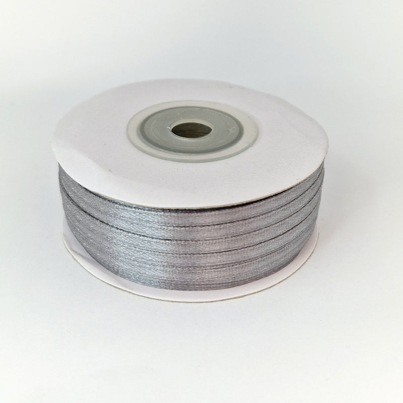 MajorCrafts 3mm 90metres Light Grey Satin Fabric Ribbon Roll R59
