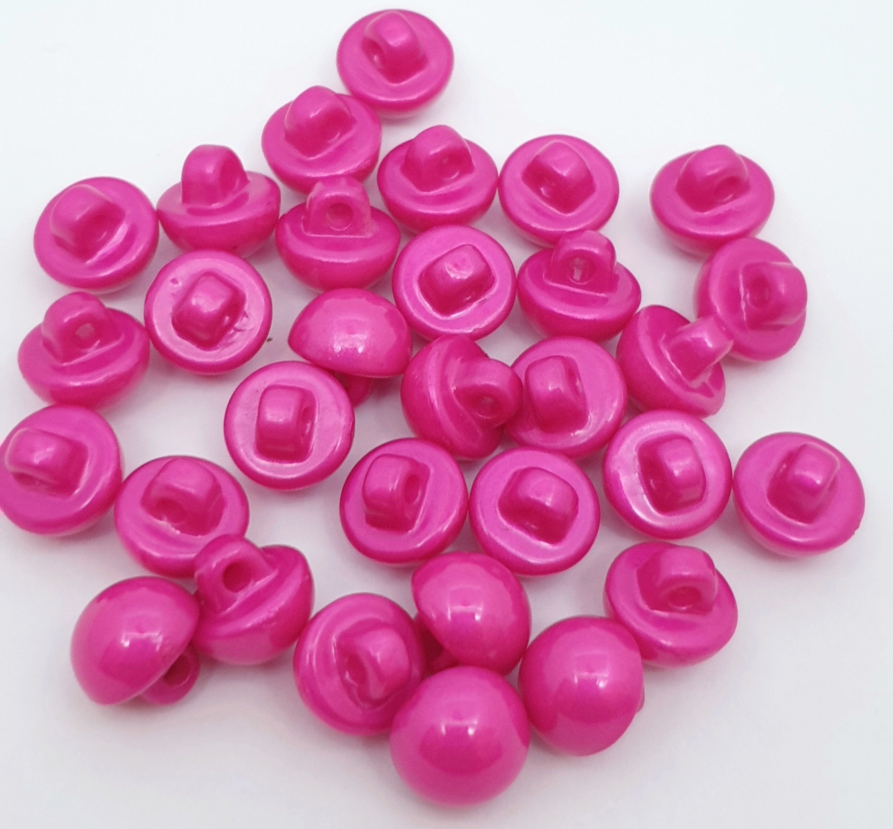 MajorCrafts 30pcs 10mm Dark Pink High-Grade Acrylic Small Round Sewing Mushroom Shank Buttons