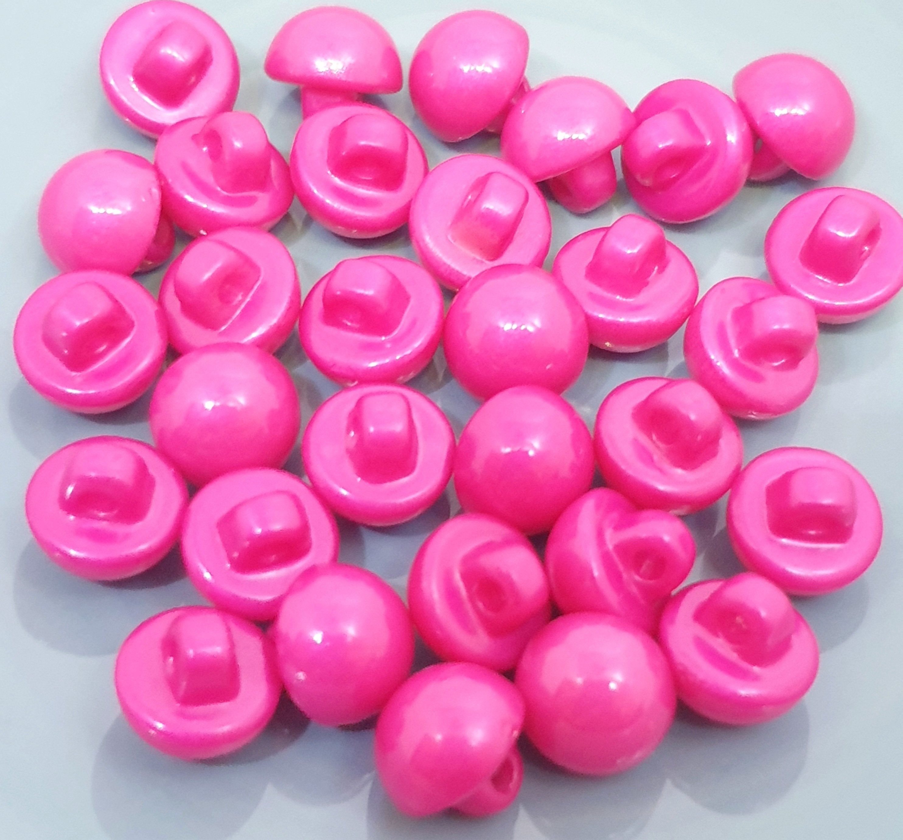 MajorCrafts 30pcs 10mm Dark Pink High-Grade Acrylic Small Round Sewing Mushroom Shank Buttons