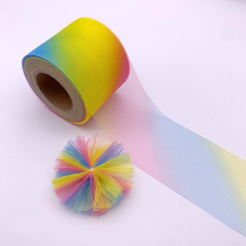 MajorCrafts 60mm 22metres Yellow Pink Gradient Tulle Mesh Ribbon