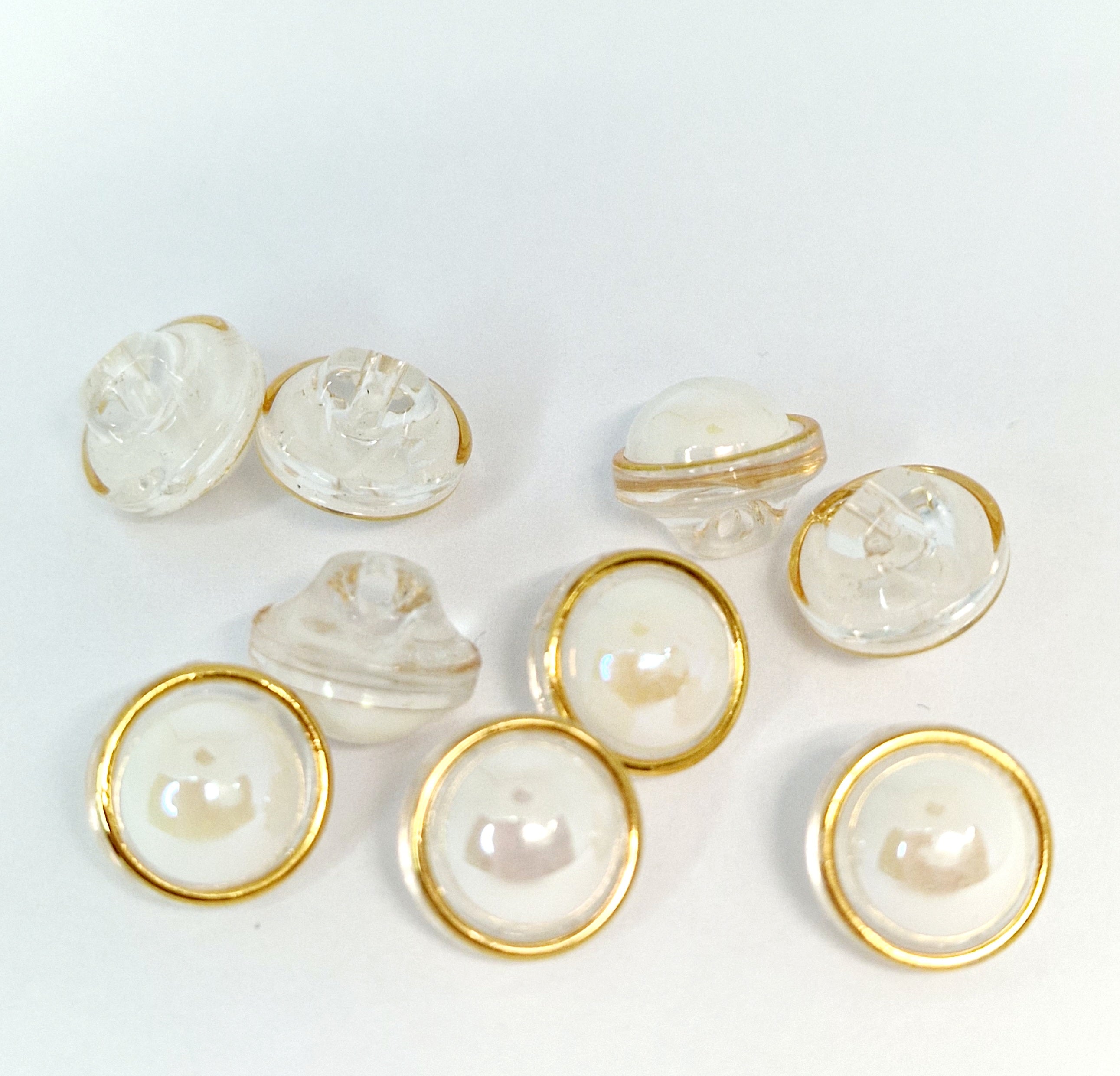 MajorCrafts 12pcs 12.5mm Ivory AB Pearl & Gold Trim Elegant Shank Acrylic Round Buttons B05