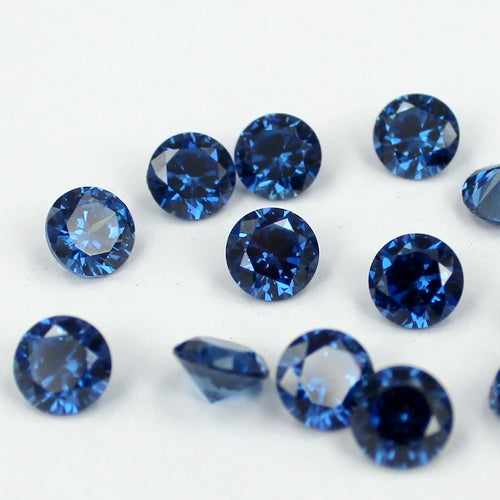 MajorCrafts 4pcs 12mm AAAAA (5A) Sapphire Blue Round Point Back Cubic Zirconia Stones