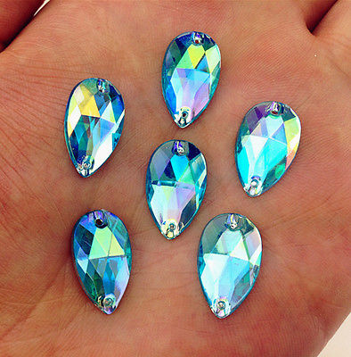 MajorCrafts 50pcs 18mm x 11mm Aqua Blue AB Teardrop Acrylic Sewing Rhinestones C06