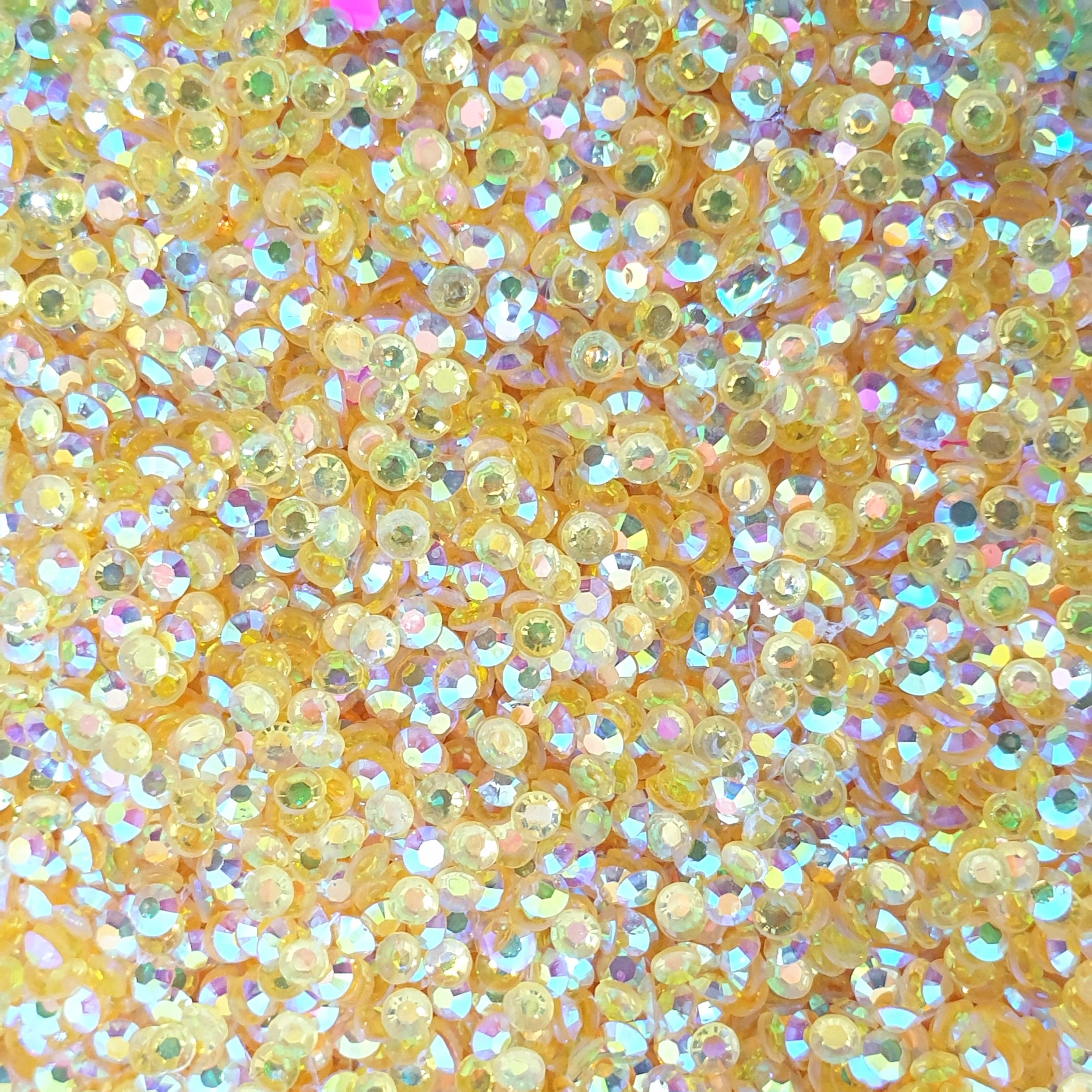 MajorCrafts Clear Yellow Gold AB Flat Back Round 14 Facets Resin Rhinestones T19