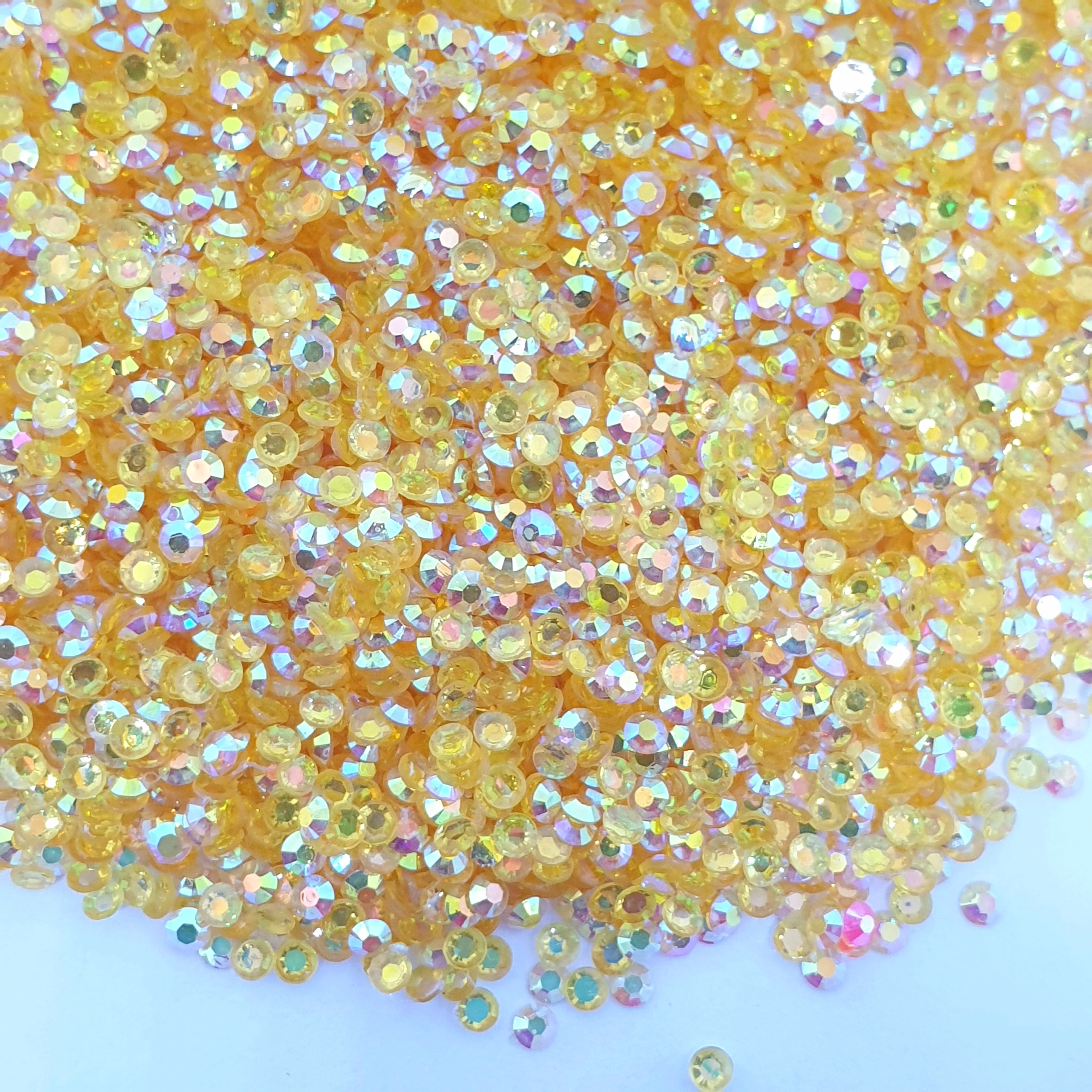 MajorCrafts Clear Yellow Gold AB Flat Back Round 14 Facets Resin Rhinestones T19