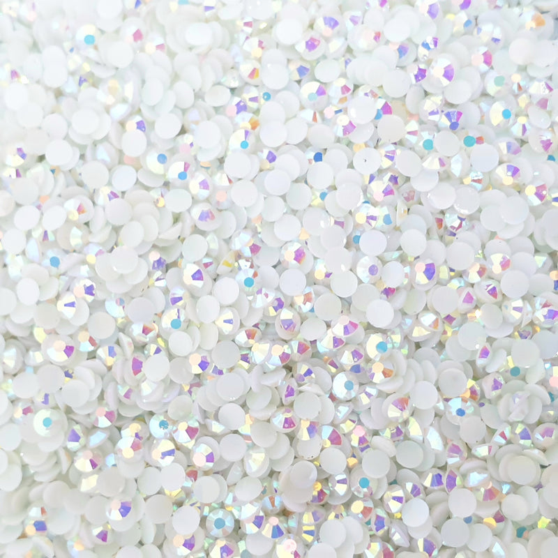 MajorCrafts White AB Flat Back Round 14 Facets Resin Rhinestones C61
