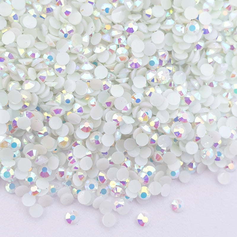 MajorCrafts White AB Flat Back Round 14 Facets Resin Rhinestones C61