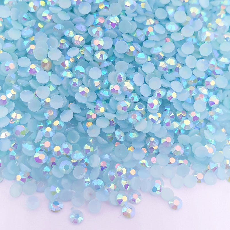 MajorCrafts Baby Blue AB Flat Back Round 14 Facets Resin Rhinestones C68