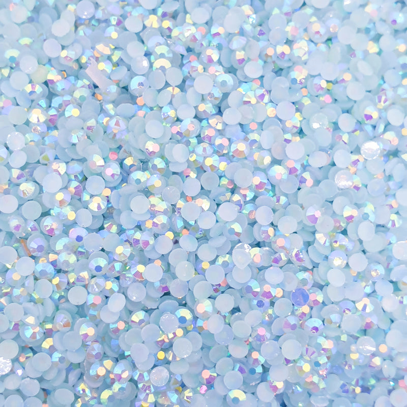 MajorCrafts Baby Blue AB Flat Back Round 14 Facets Resin Rhinestones C68