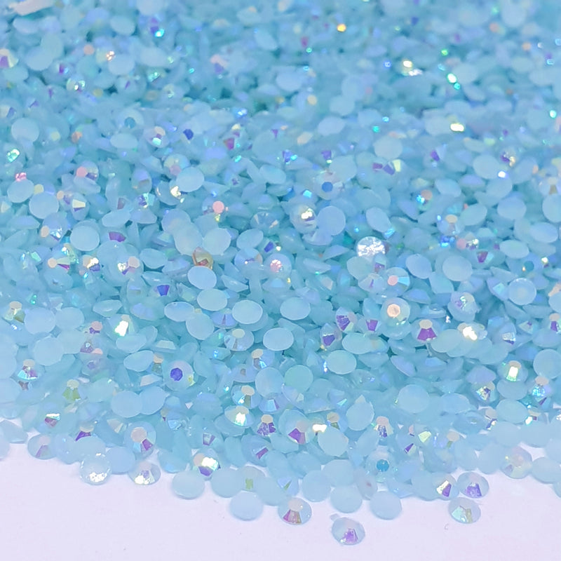 MajorCrafts Baby Blue AB Flat Back Round 14 Facets Resin Rhinestones C68