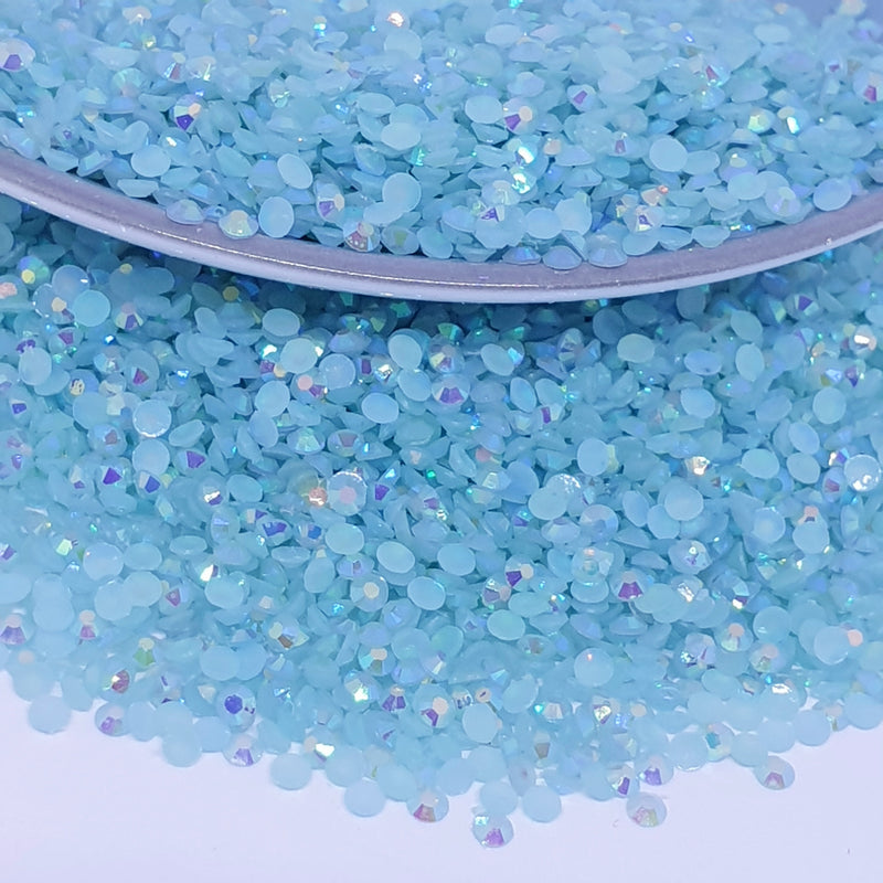 MajorCrafts Baby Blue AB Flat Back Round 14 Facets Resin Rhinestones C68